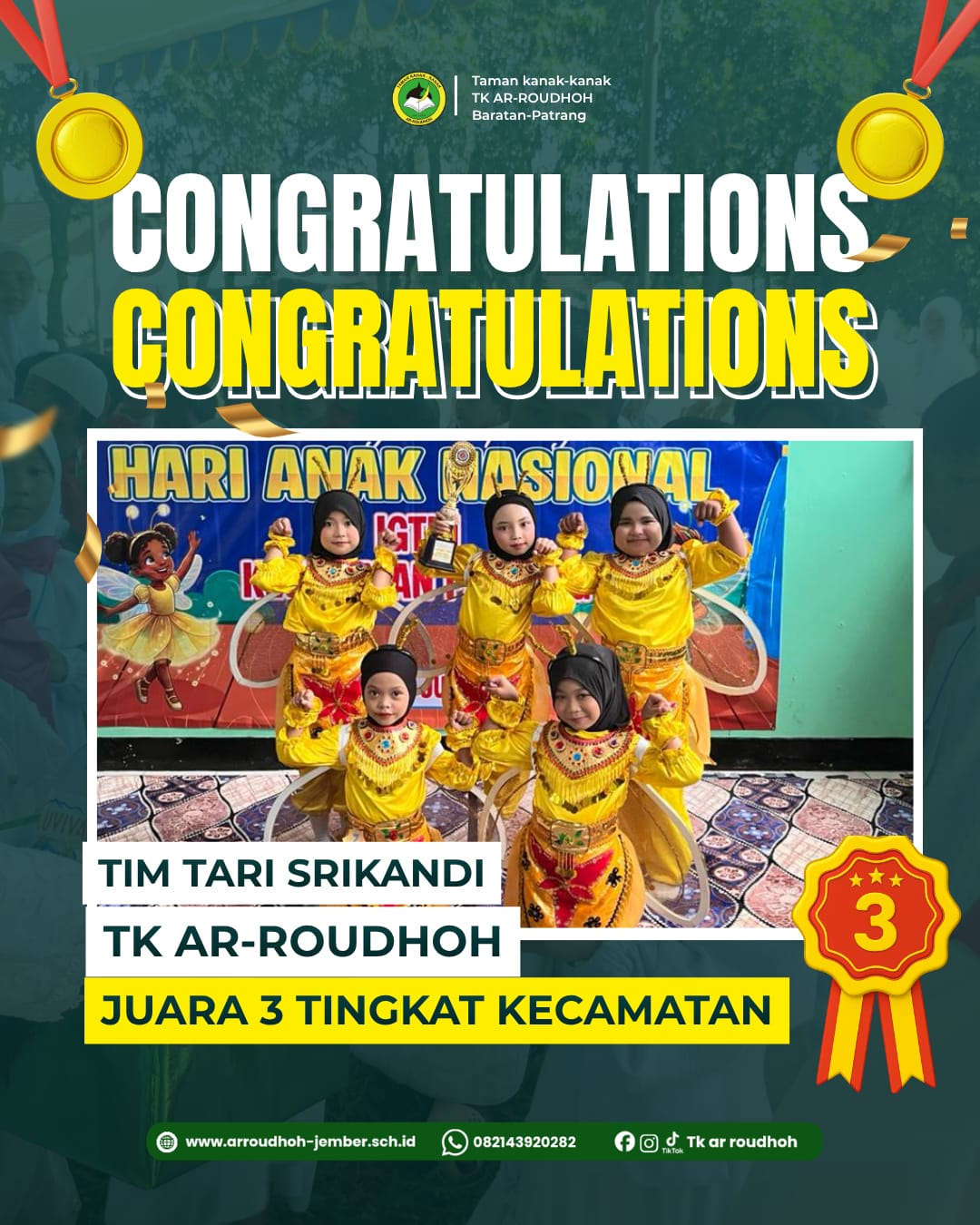 Tim Tari Srikandi TK Ar-Roudhoh Raih Juara 3 Tingkat Kecamatan