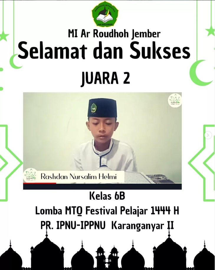 Siswa MI Ar-Roudhoh Raih Juara 2 Lomba MTQ pada Festival Pelajar 1444 H