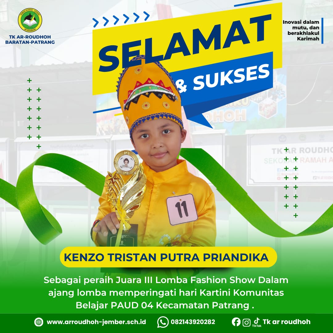 Juara 3 dalam lomba fashion show pada peringatan Hari Kartini yang diselenggarakan oleh Komunitas Belajar PAUD 04 Kecamatan Patrang.